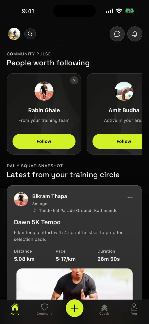 Gurkha Fit home dashboard