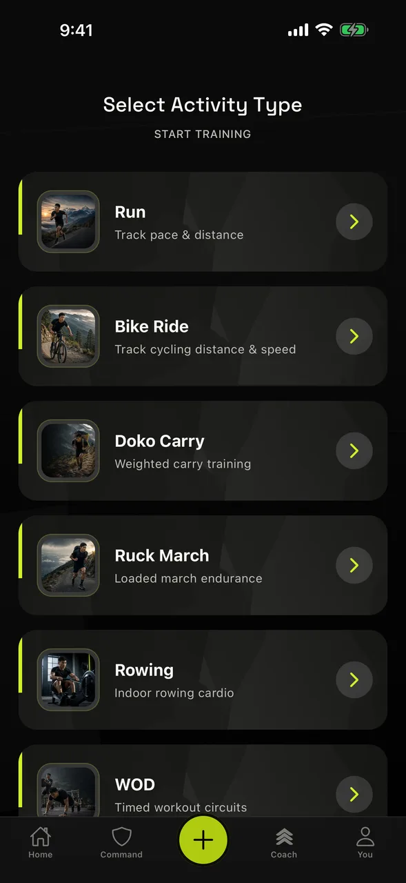 Gurkha Fit activity selection in English